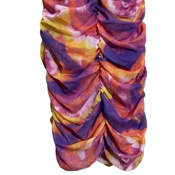 Urban Outfitters UO Tie Dye Rouched Mini Dress Puff Sleeves New Size S - Picture 6 of 15